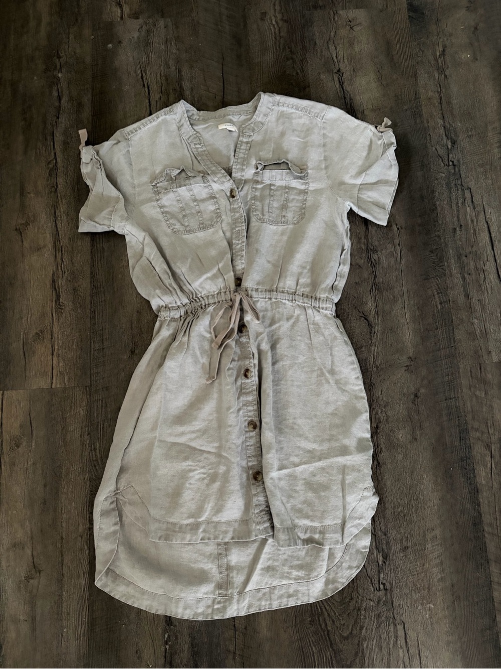 Caslon Light Beige Linen Button-Front Midi Dress